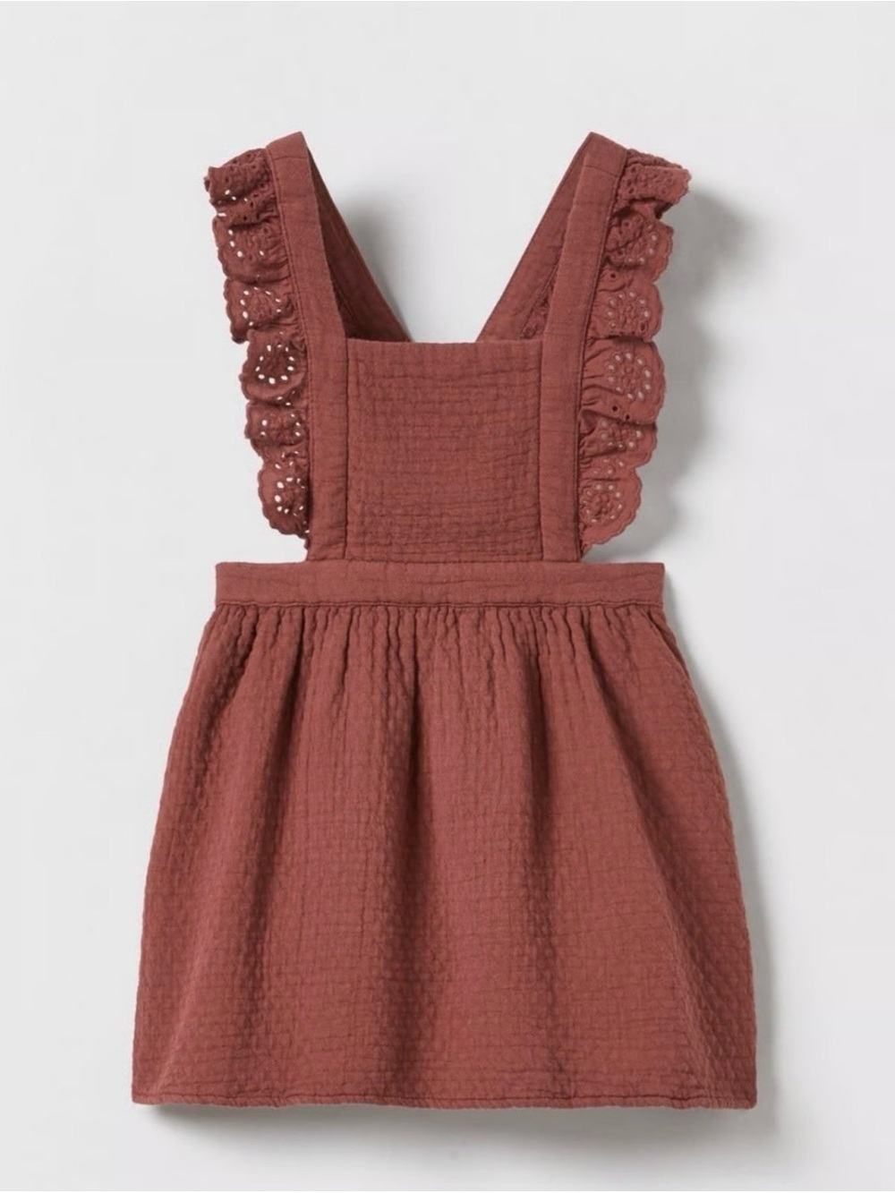 Zara Girls Rosewood Pinafore Dress with Eyelet Ruffles 4-5yr